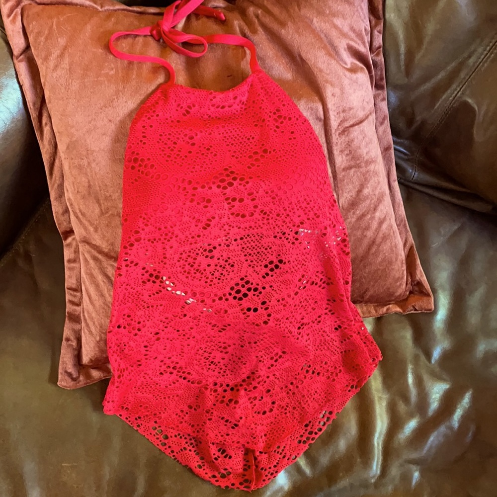 Red lace swim cover up